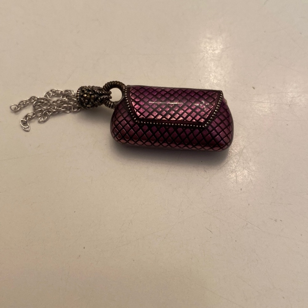 Judith Jack Purse Brooch Pin - Sterling Silver w/ Purple Enamel & Marcasites
